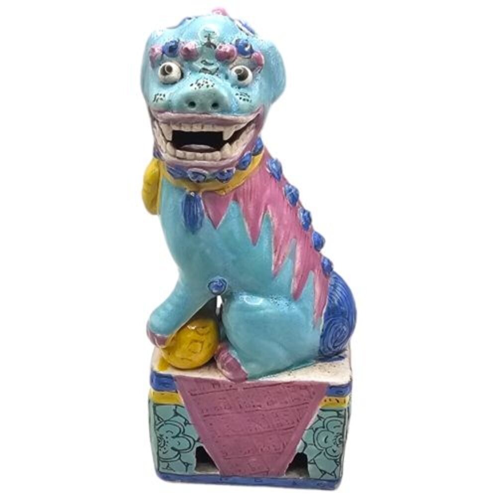 Robin Egg Souffle Color Pattern Chinese Porcelain Male Foo Dog VTG Collectible